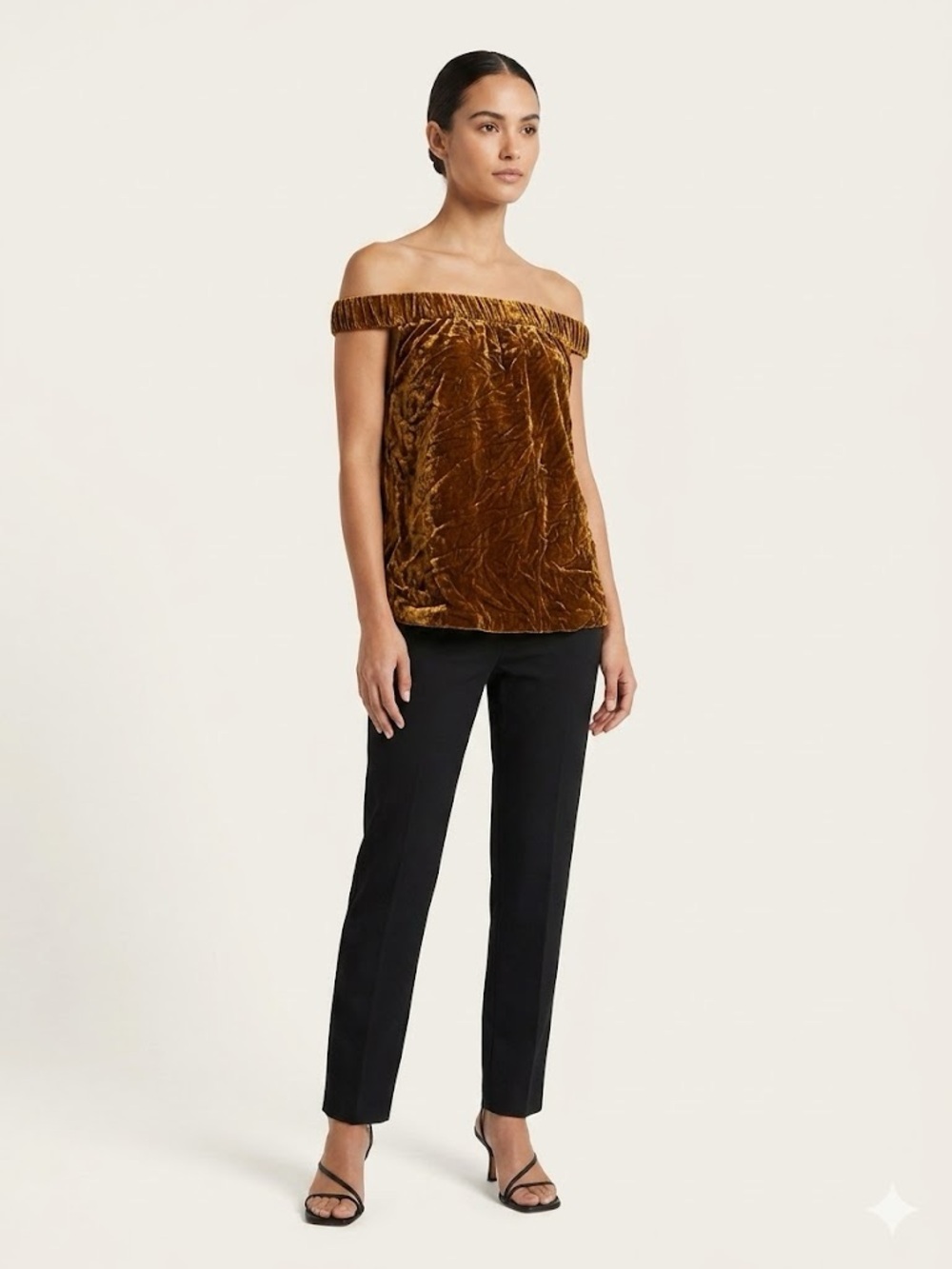 Designer Off-Shoulder Velvet Blouse in Bronze Maria Cornejo